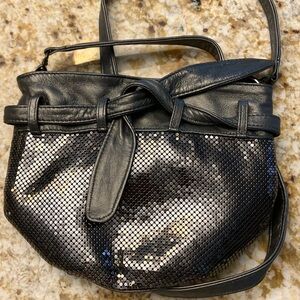 Whiting and Davis mesh chain gun metal silver leather crossbody bag